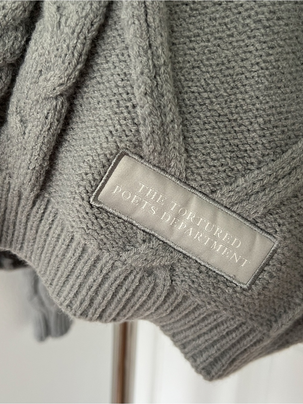 Taylor Swift Tortured Poets Department Light Gray Cable Knit Button Cardigan - Picture 3 of 7